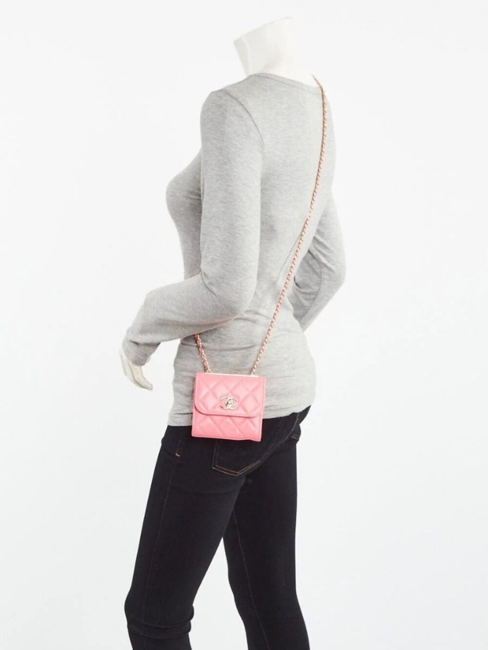Chanel Coral Quilted Lambskin Leather Mini Trendy CC Clutch with Chain Bag - Picture 9 of 11